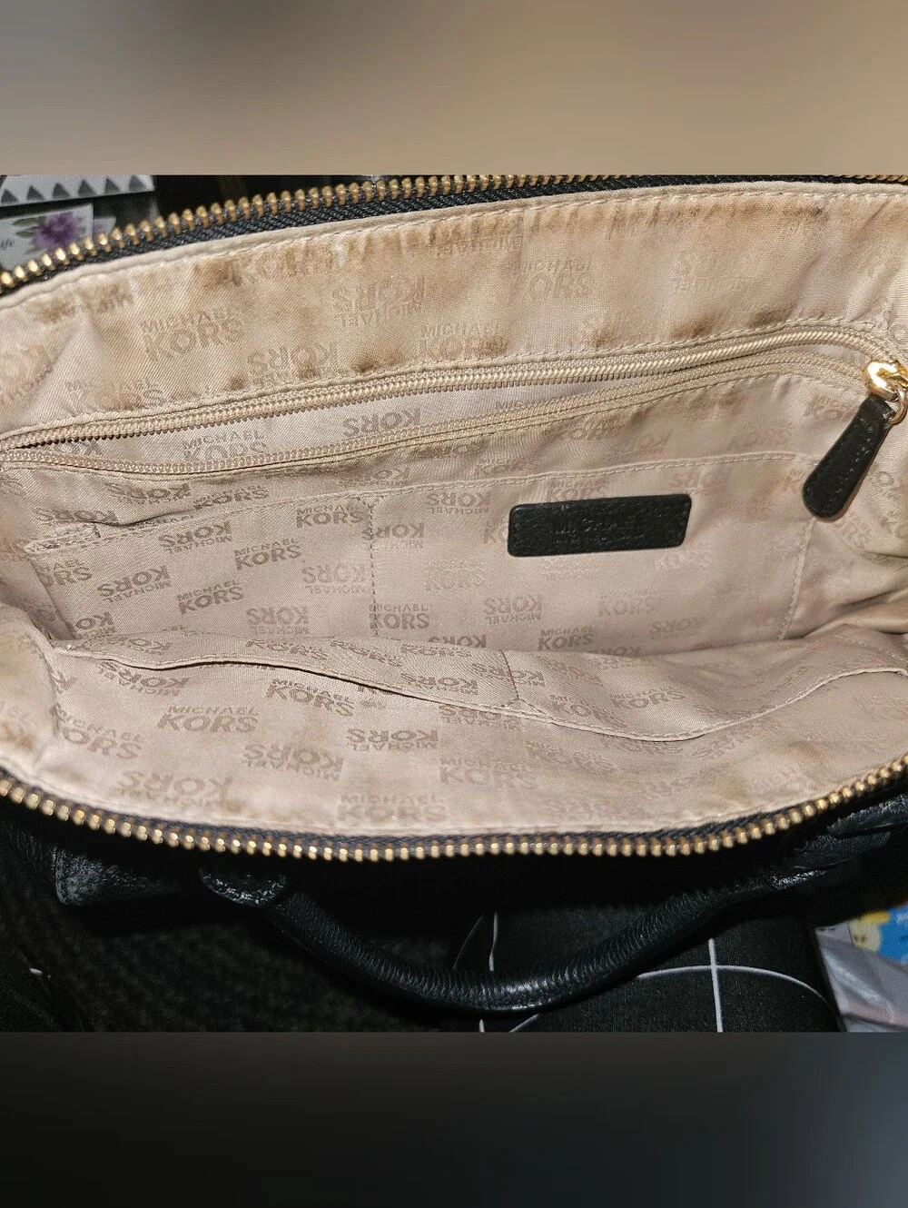 Michael Kors Black Leather Satchel with Gold Hardware